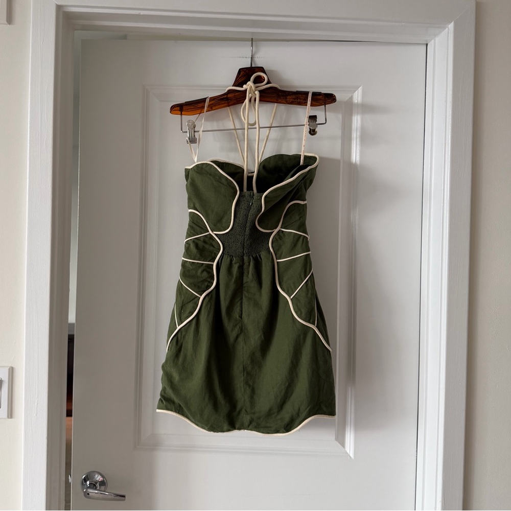 Farm Rio Green Wavy Trim Halter Neck Mini Dress - Picture 8 of 9